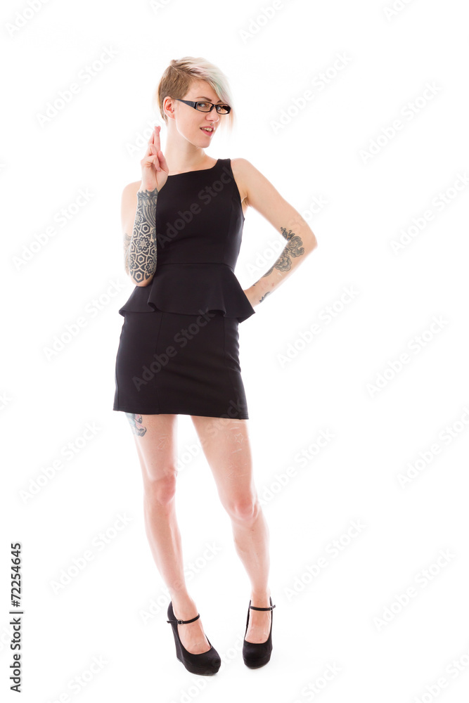 model isolated with fingers crossed for luck model isolated with fingers crossed for luck