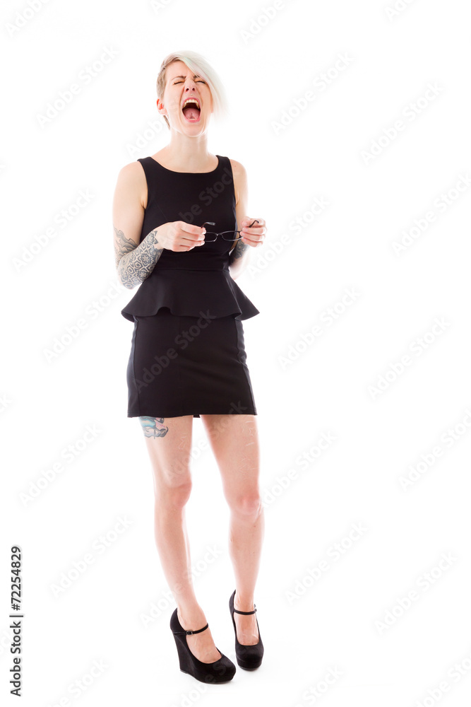 model isolated on plain background furious screaming