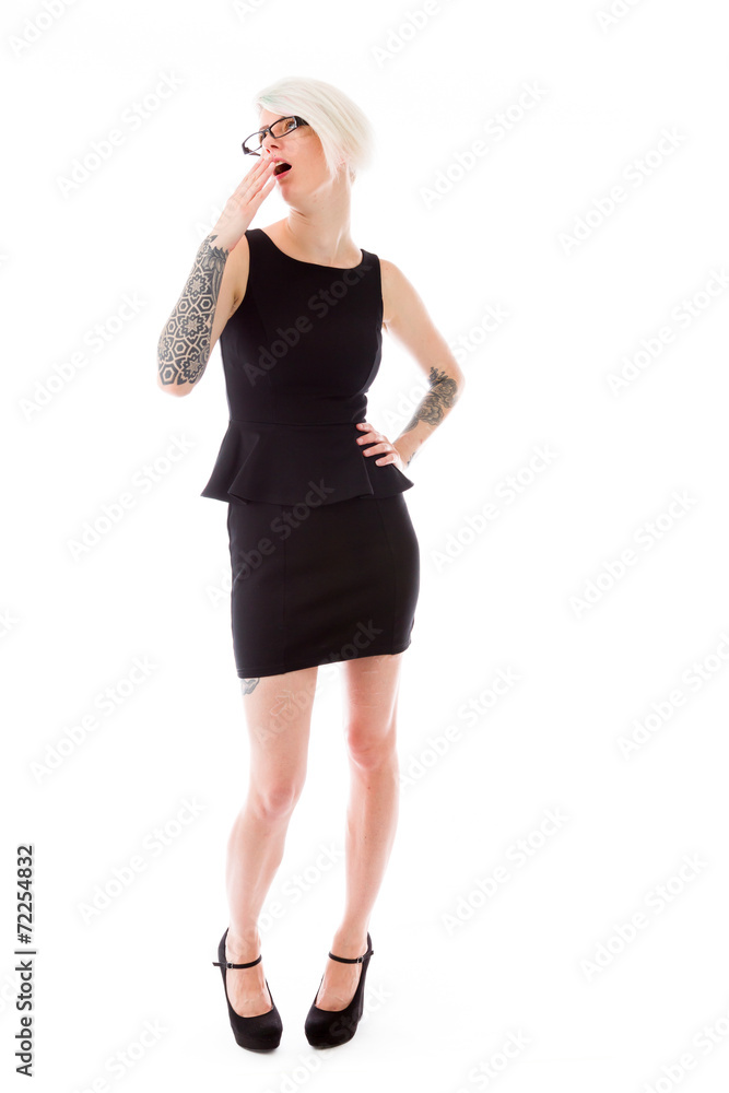 model isolated on plain background tired bored yawning model isolated on plain background tired bored yawning
