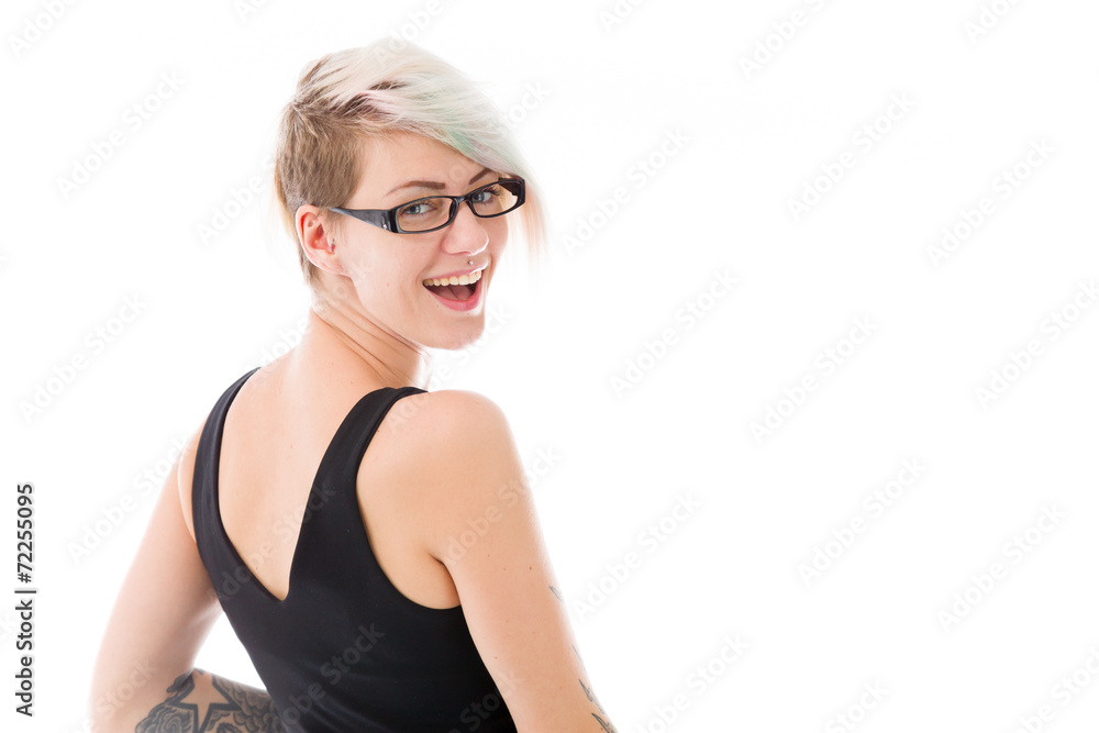 model isolated on plain background back turning around model isolated on plain background back turning around