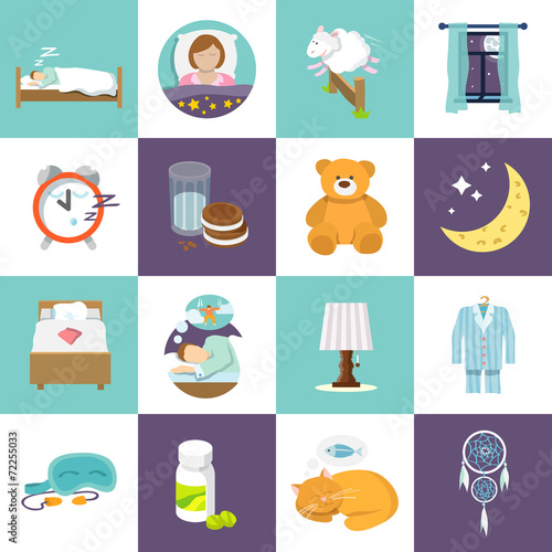 Sleep time icons flat