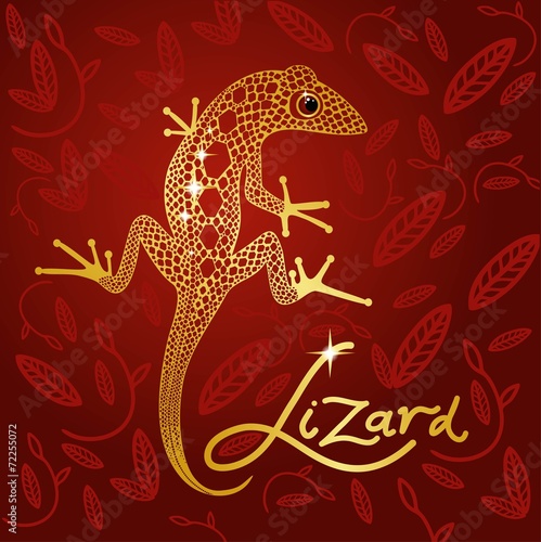 gold lace lizard on the background of Burgundy design
