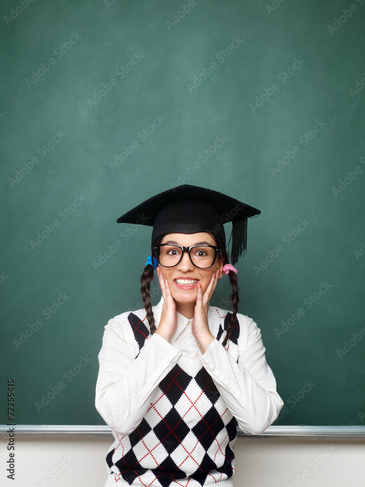 Young female nerd shy and excited Young female nerd shy and excited