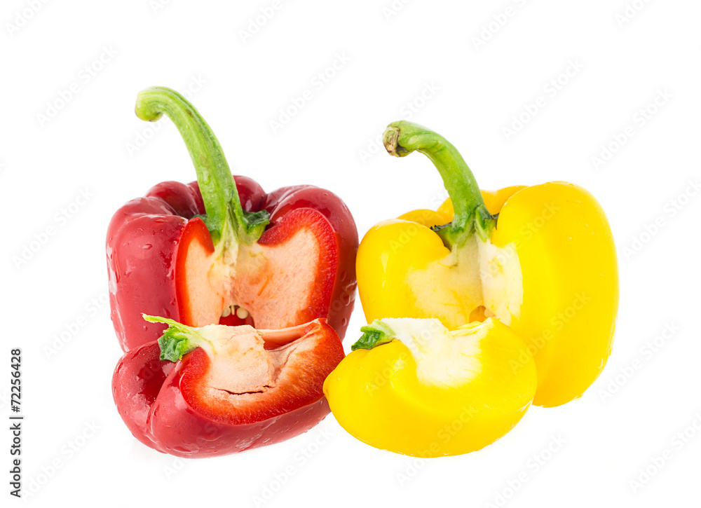 red and yellow sweet pepper on white red and yellow sweet pepper on white