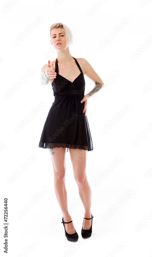 Fototapeta premium model isolated on plain background greetings hand shake