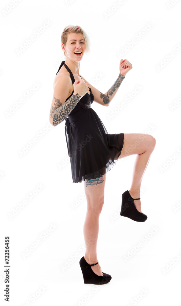 Fototapeta premium model isolated on plain background victory confident