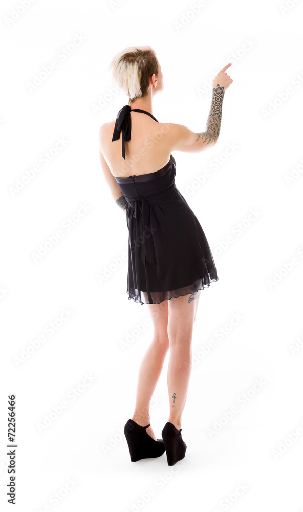model isolated on plain background back pointing model isolated on plain background back pointing
