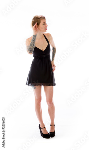 model isolated on plain background listening paying attention © bruno135_406