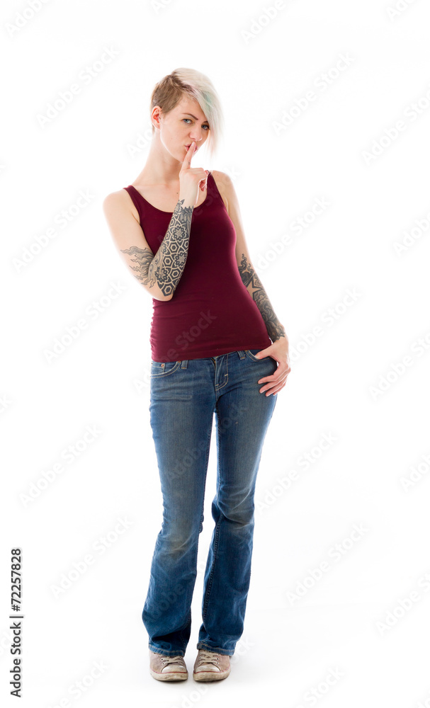 model isolated with finger on lips secret model isolated with finger on lips secret