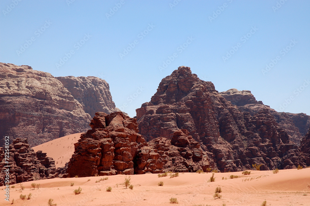 Mountain landscape in Wadi Rum desert, Jordan.