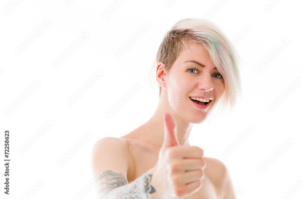 model isolated positive attitude thumbs up model isolated positive attitude thumbs up
