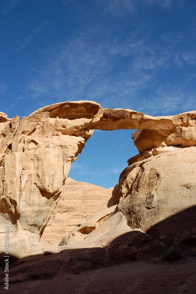 Rock Arch in Wadi Rum desert, Jordan.