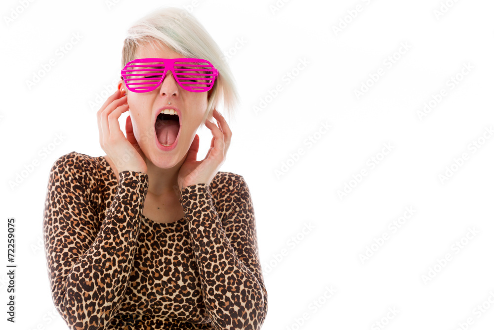 model isolated on plain background furious screaming