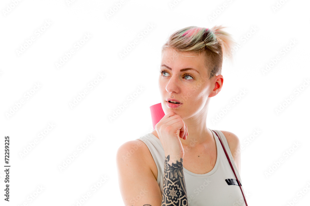model isolated on plain background thinking model isolated on plain background thinking
