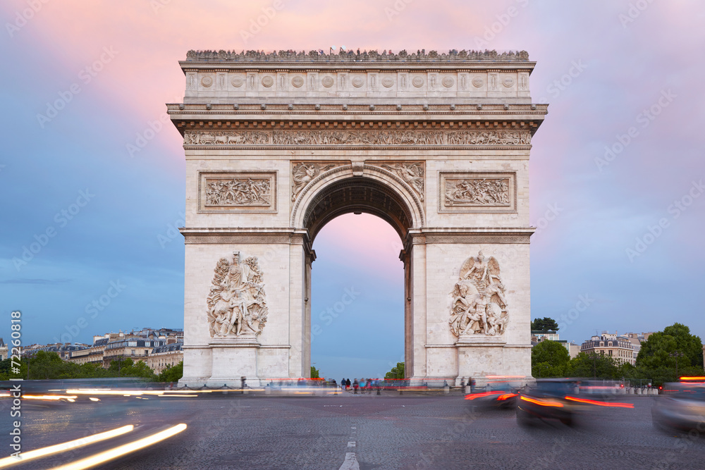 Arc de Triomphe in Paris view from Champs Elysees - obrazy, fototapety, plakaty 