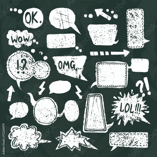 Bubble speech icons set chalkboard
