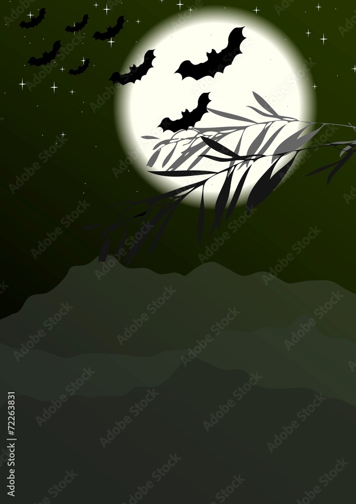 Bats silhouettes on full moon background