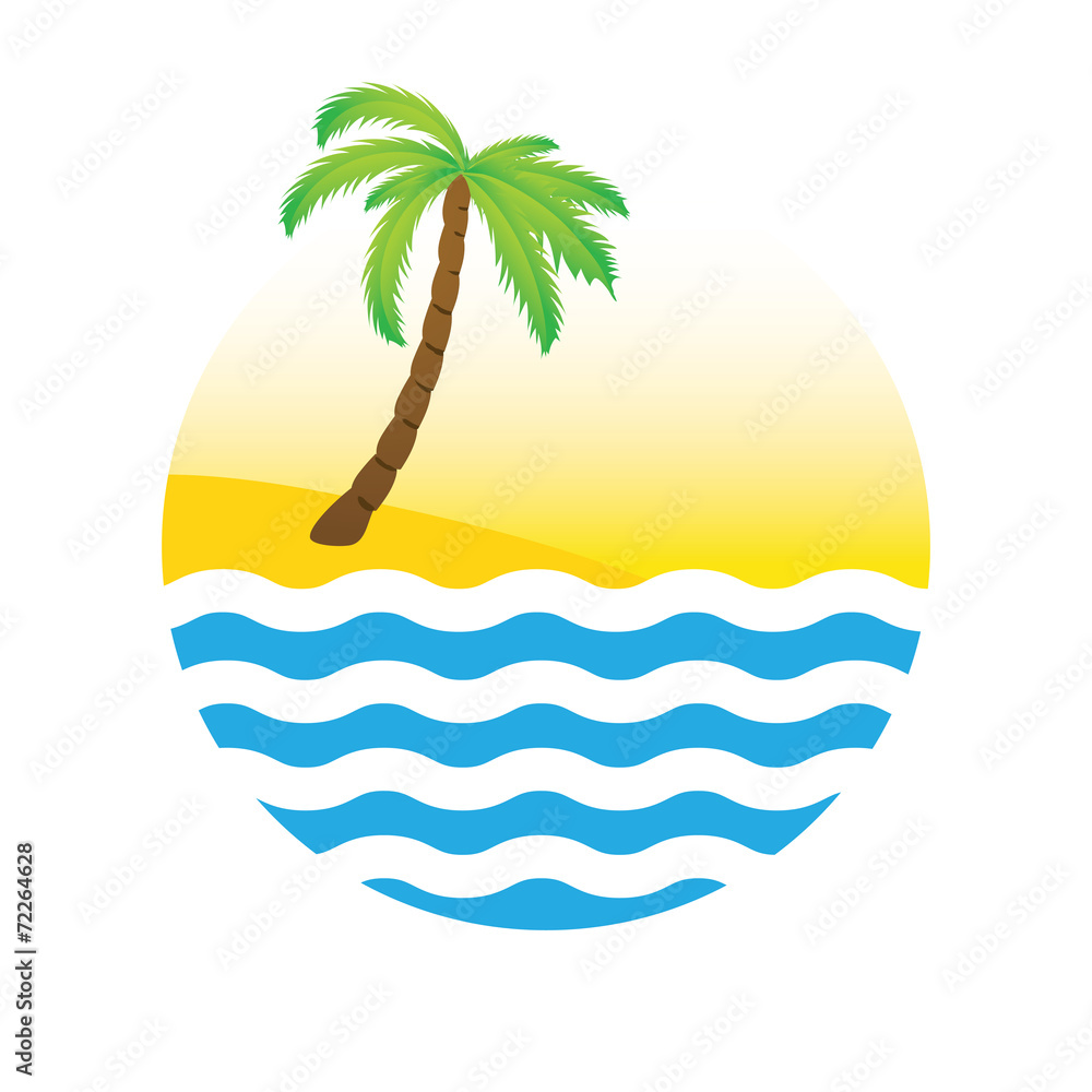 Tropical palm on island with sea.