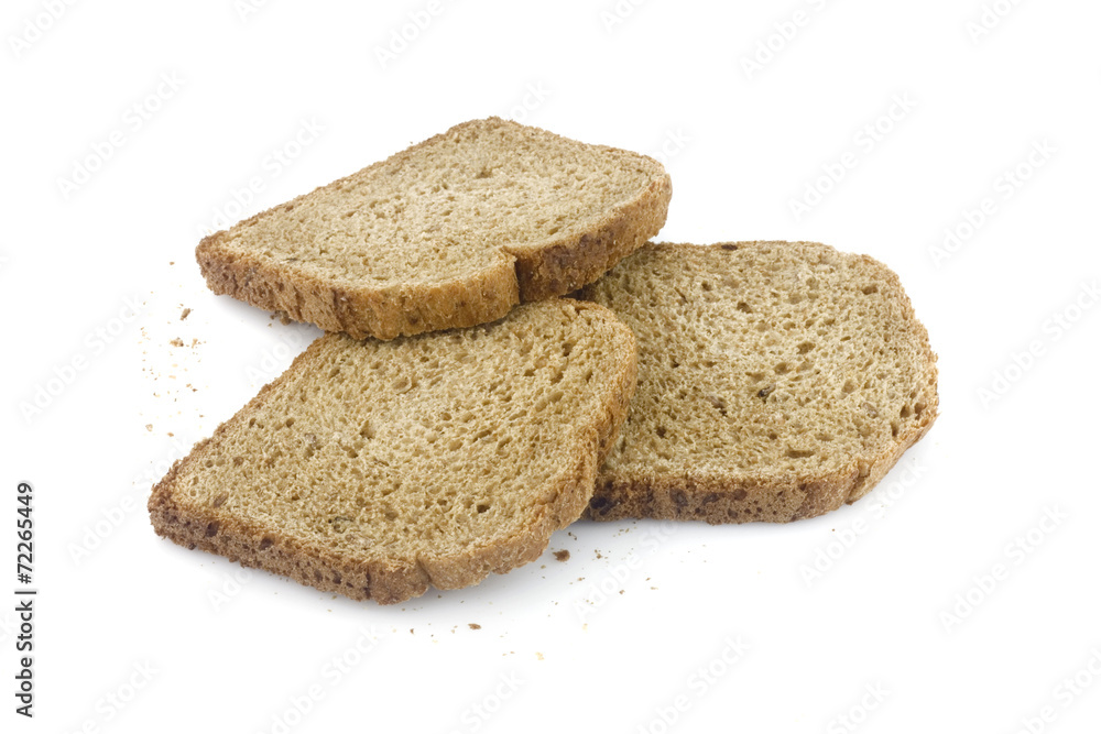 Three slices of bread isolated on white background Three slices of bread isolated on white background