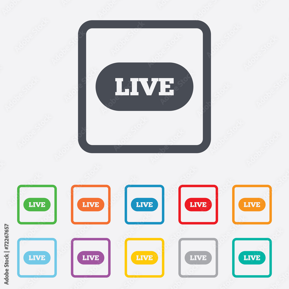 Live sign icon. On air stream symbol. Live sign icon. On air stream symbol.