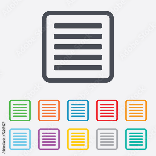 List sign icon. Content view option symbol.