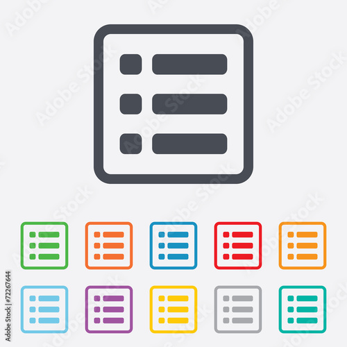 List sign icon. Content view option symbol.
