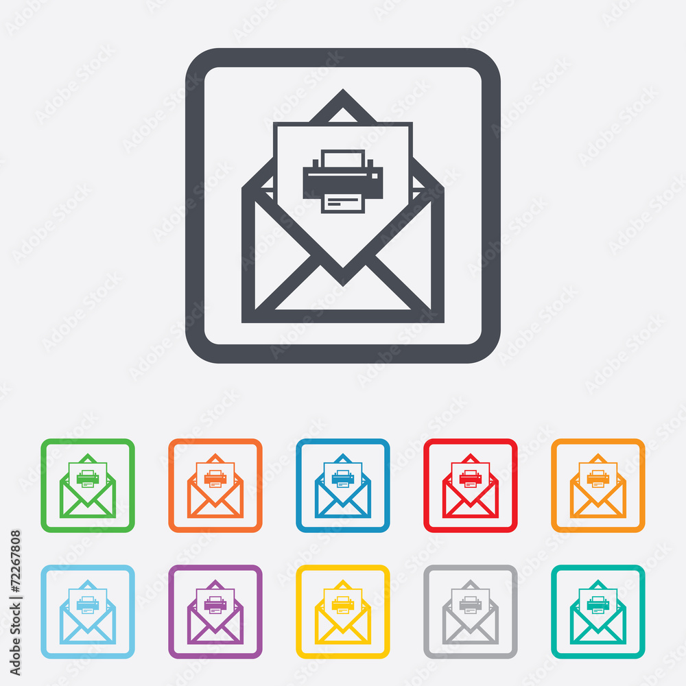 Mail print icon. Envelope symbol. Message sign. Mail print icon. Envelope symbol. Message sign.