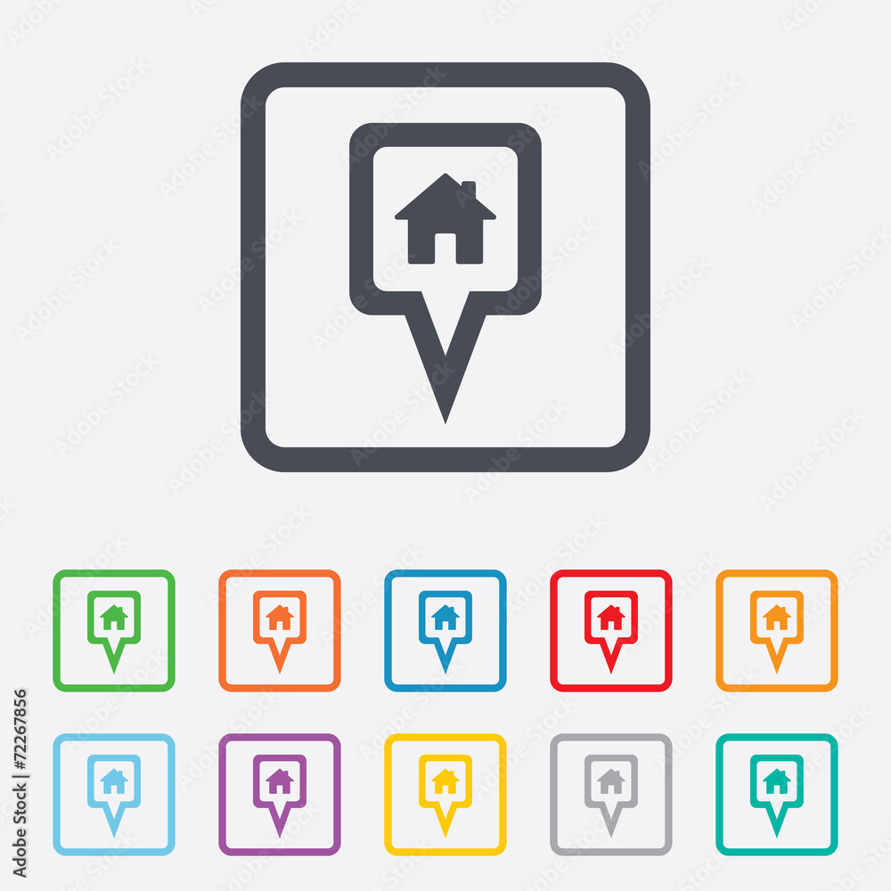 Map pointer house sign icon. Marker symbol. Map pointer house sign icon. Marker symbol.