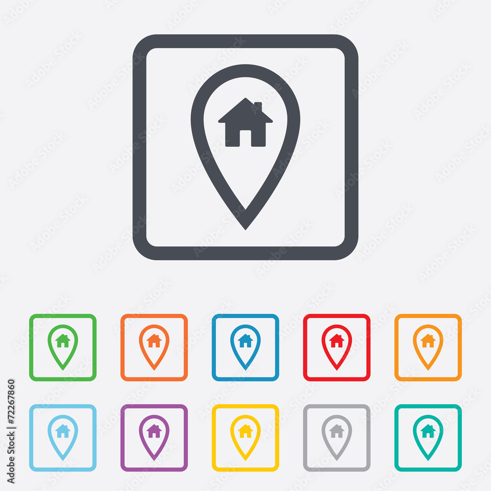 Map pointer house sign icon. Marker symbol. Map pointer house sign icon. Marker symbol.