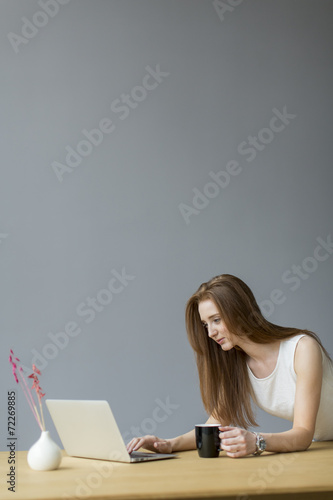 Young woman with laptop in ...