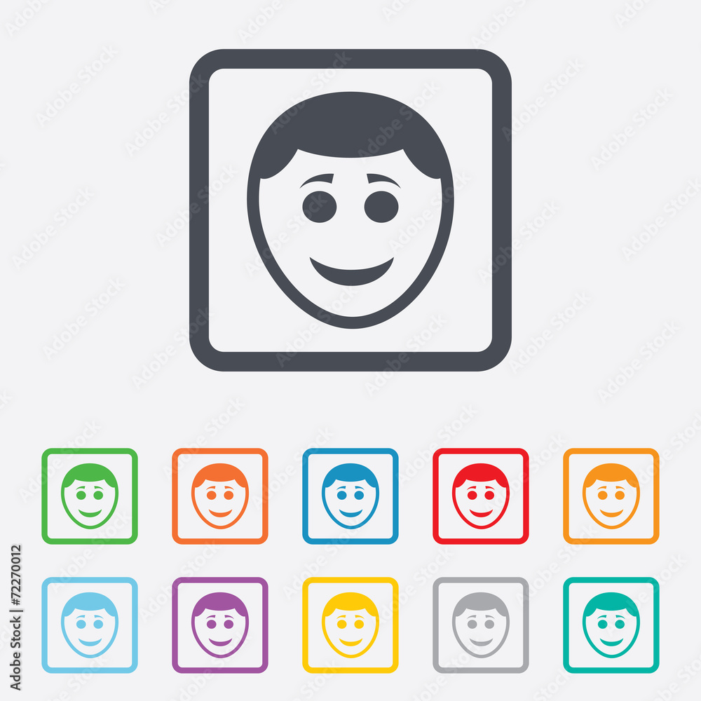 Smile face icon. Smiley with hairstyle symbol. Smile face icon. Smiley with hairstyle symbol.