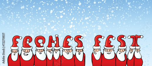 Weihnachtsmänner mit Mützen als Schrift