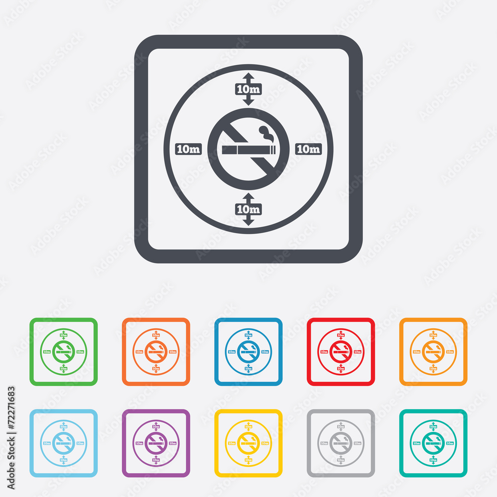 No smoking 10m distance sign icon. Stop smoking No smoking 10m distance sign icon. Stop smoking