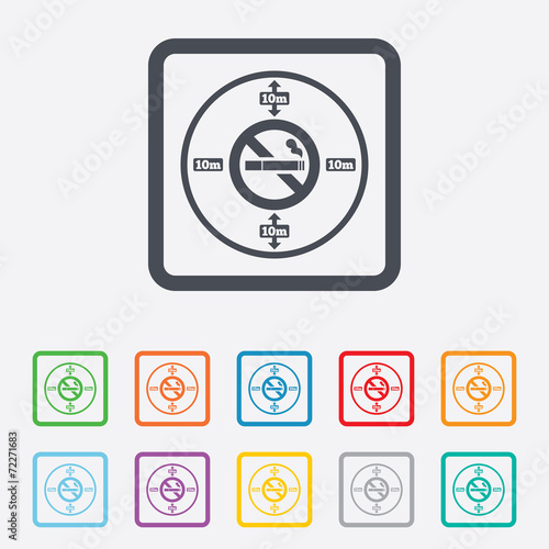 No smoking 10m distance sign icon. Stop smoking