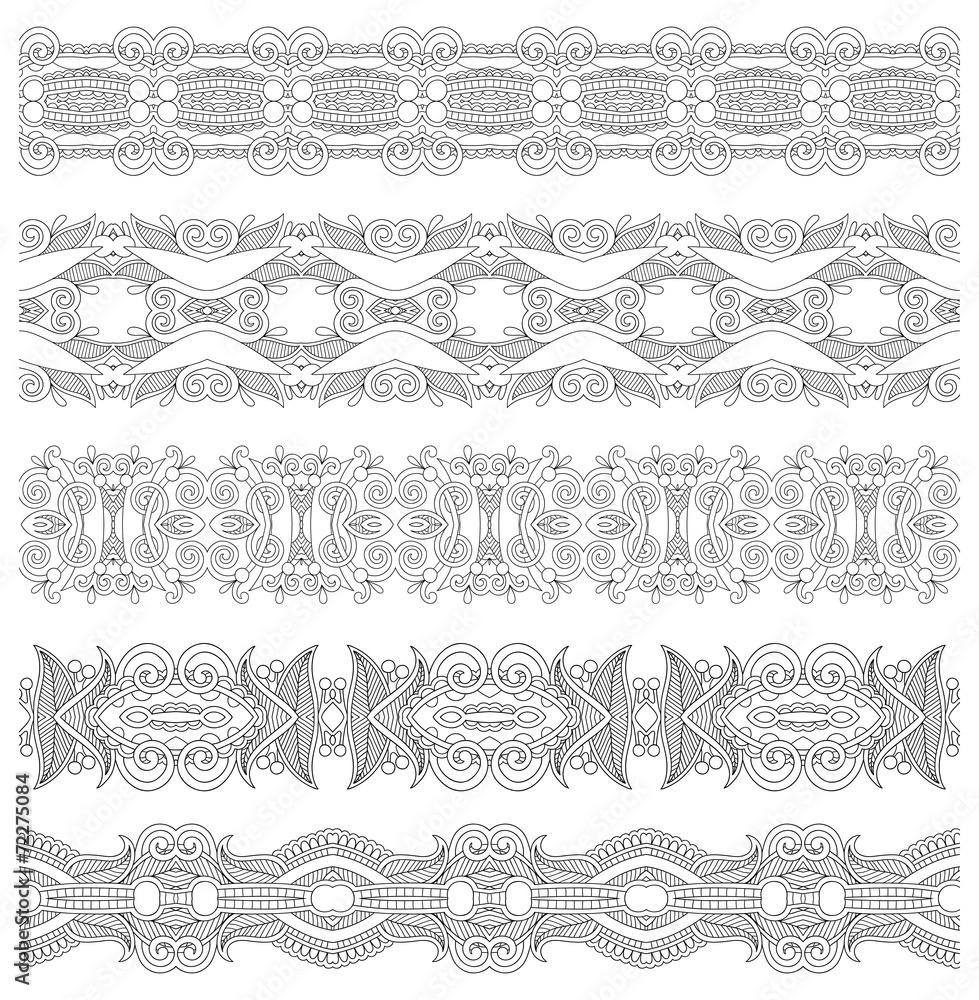 Fototapeta premium collection of seamless ornamental floral stripes, black and whit