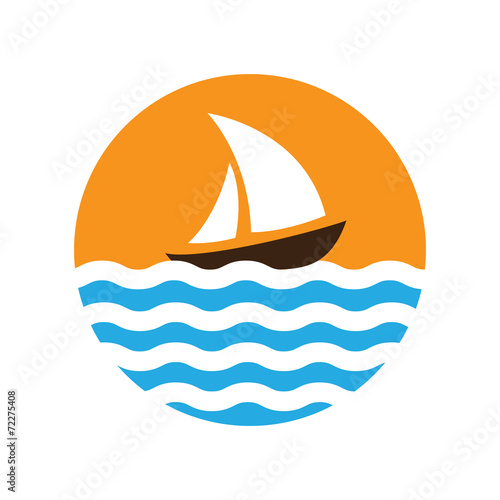 Sailing boat on the water, vector logo