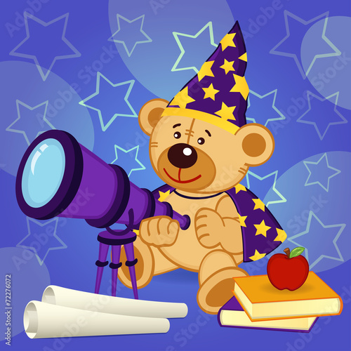 teddy bear astronomer - vector illustration, eps