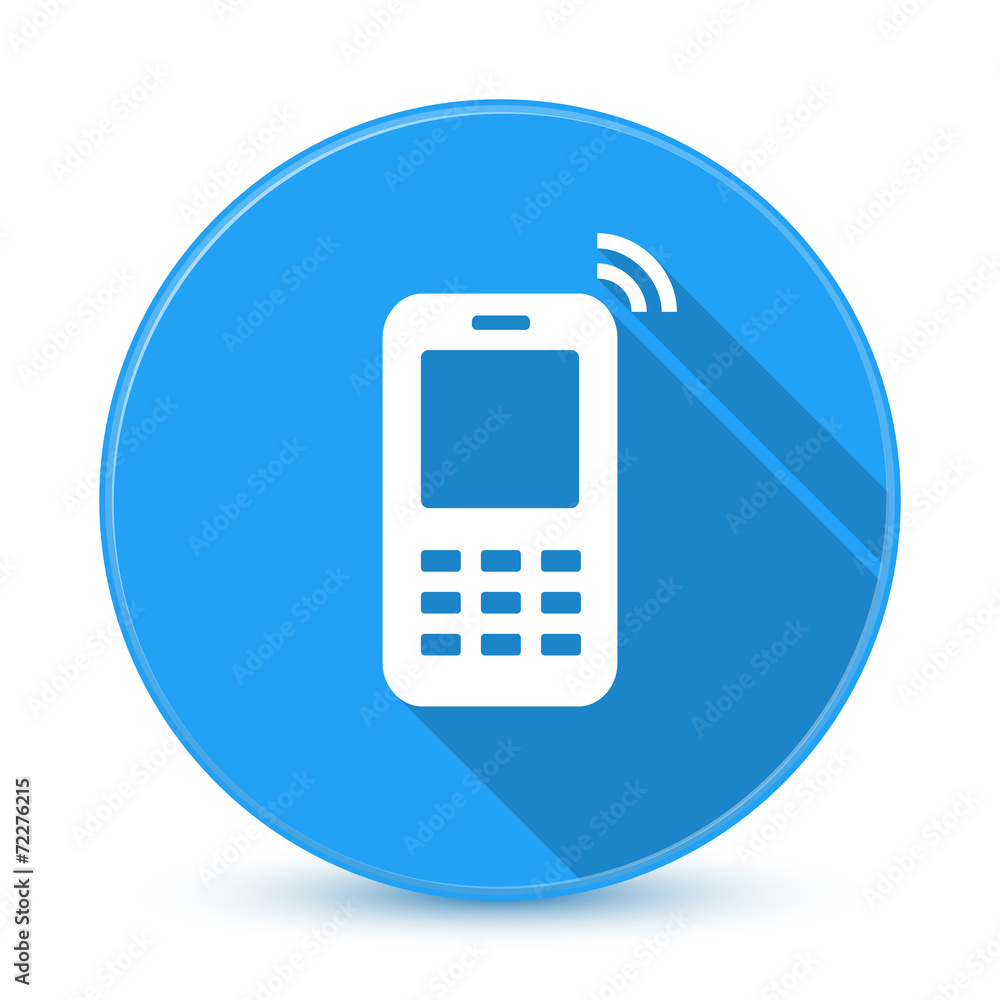 Blue mobile phone icon button with long shadow Blue mobile phone icon button with long shadow