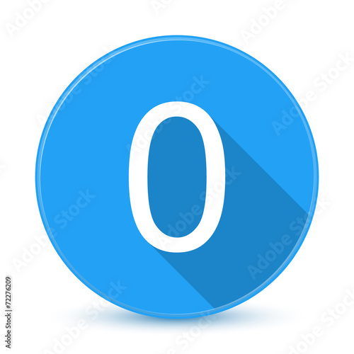 Blue 0 flat icon button with long shadow