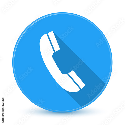 Blue phone icon button with long shadow
