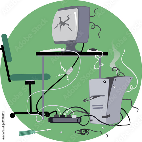 Broken old computer on the desk