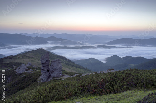 evening mountain plateau landscape (Carpathian, Ukraine)