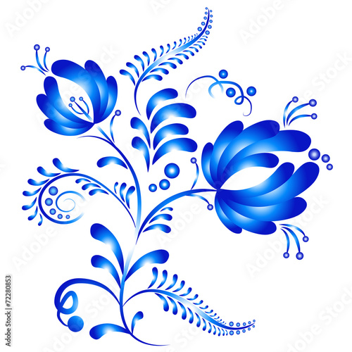 Floral ornament in Gzhel style. Russian folklore