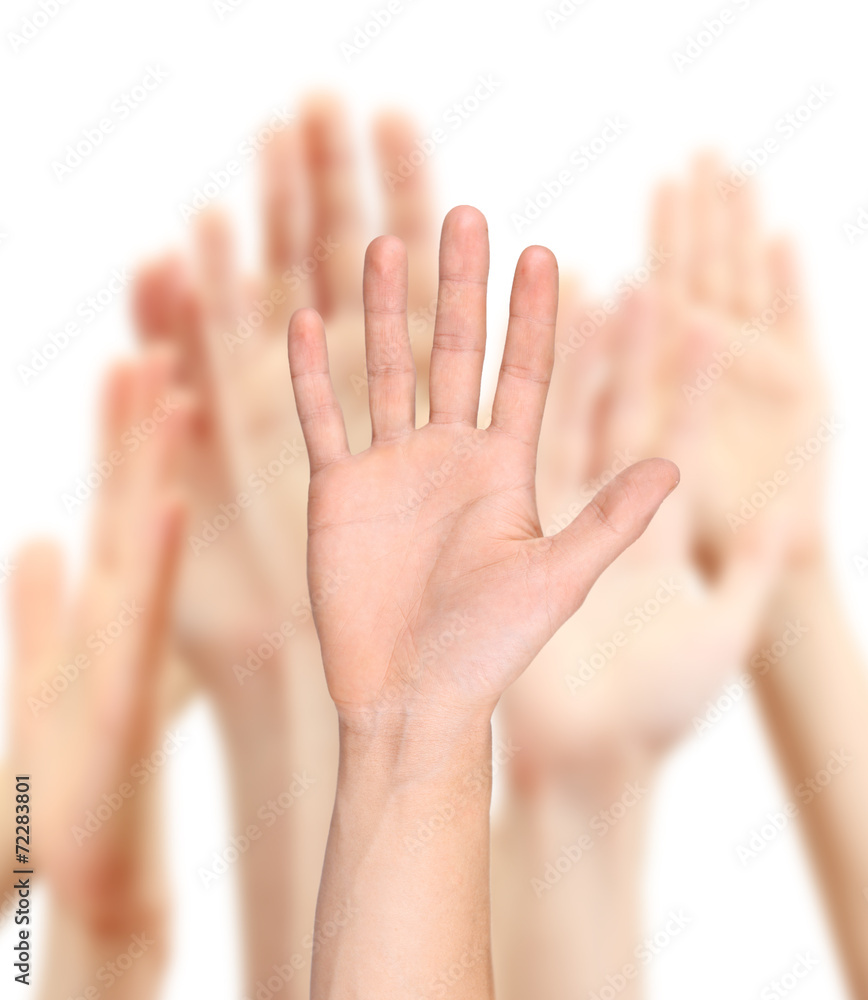 Group of young people's hands isolated on white Group of young people's hands isolated on white