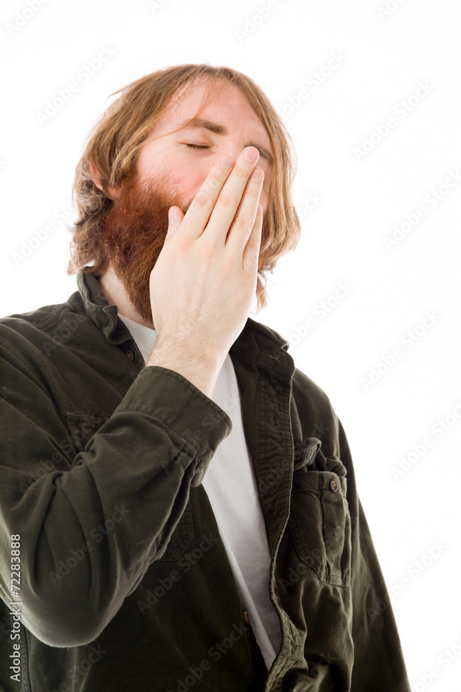 model isolated on plain background tired bored yawning model isolated on plain background tired bored yawning