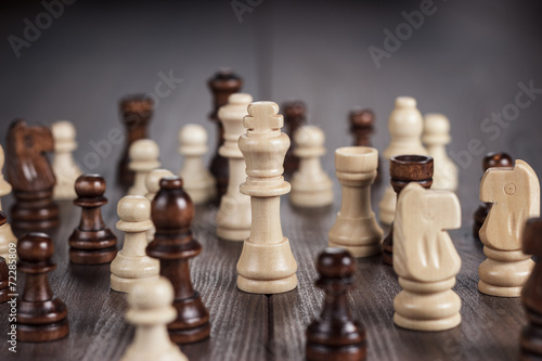 chess figures on the wooden table