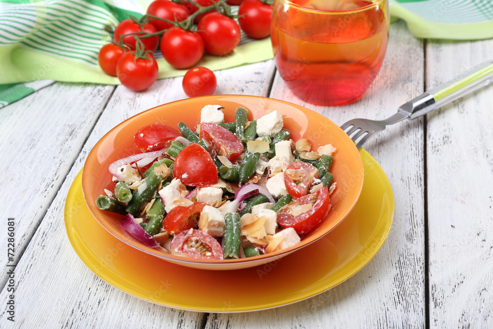 Fresh breakfast consisting of vegetable salad served Fresh breakfast consisting of vegetable salad served