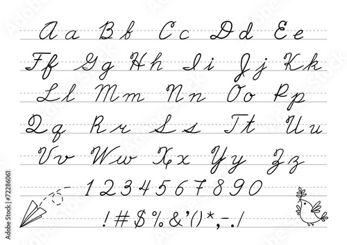 Hand drawn uppercase calligraphic alphabet and number.