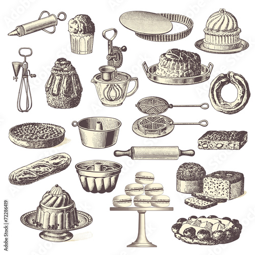 large collection of vintage bakery design elements