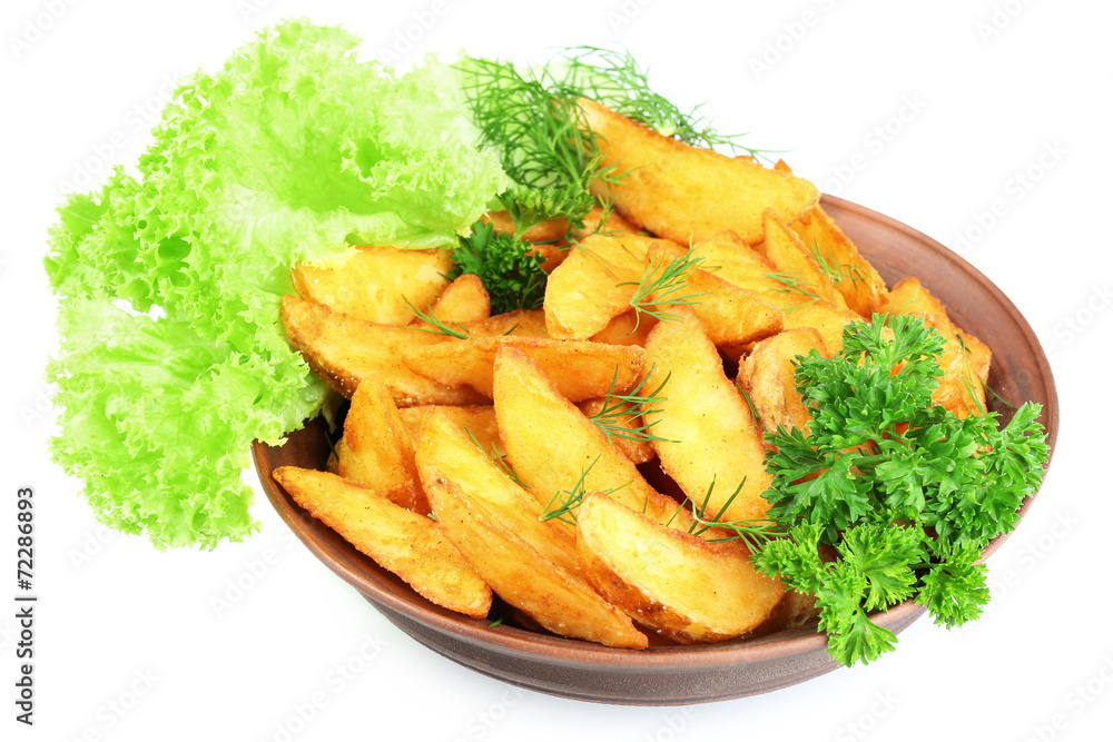 Homemade fried potato in bowl isolated on white Homemade fried potato in bowl isolated on white